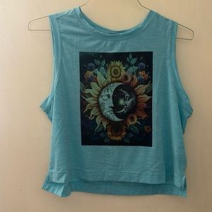 New. Sublimated. handcrafted, designed and sublimated moon and sun t shirt.